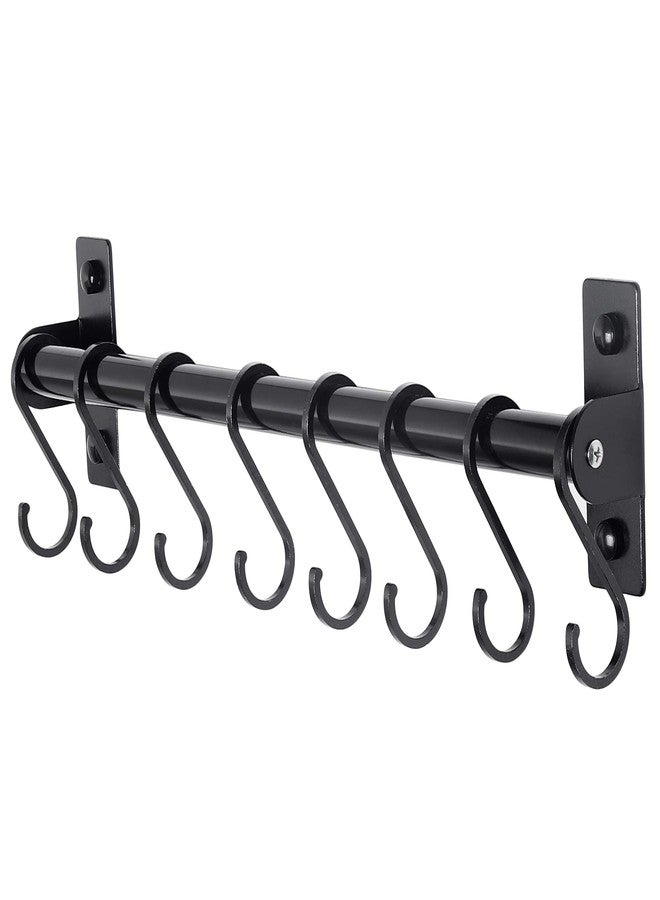 Dseap Kitchen Utensil Holder Hanger, Pot and Pan Rack Wall Mounted, Kitchen Rail with 8 Hooks for Hanging Cooking Utensils, Mugs, Spoons, Wall Mounted, Black - Image 1