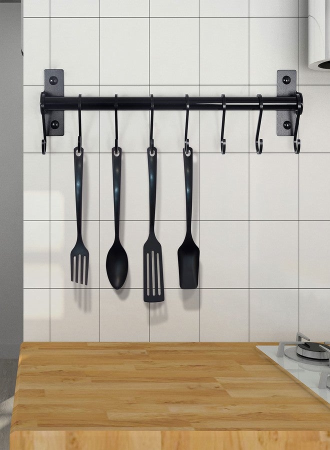 Dseap Kitchen Utensil Holder Hanger, Pot and Pan Rack Wall Mounted, Kitchen Rail with 8 Hooks for Hanging Cooking Utensils, Mugs, Spoons, Wall Mounted, Black - Image 5