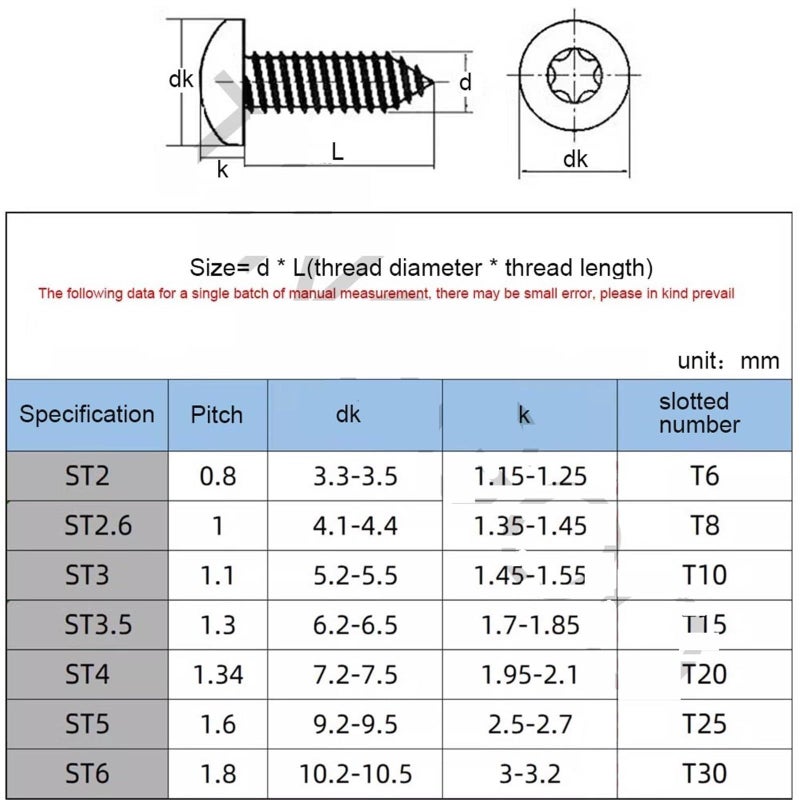 M3 50Pcs 304 Stainless Steel Torx Pan Round Head Pin Security Self Tapping Wood Screws - Image 4