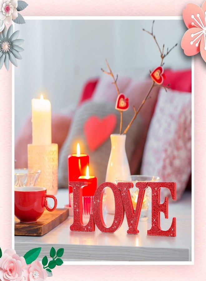 Queekay Wood Love Signs Valentine's Day Table Decorations Freestanding Block Love Cutout Letters with Rhinestone Decor for Valentine's Day Anniversary Wedding Party Favor Decor（Love） - Image 3