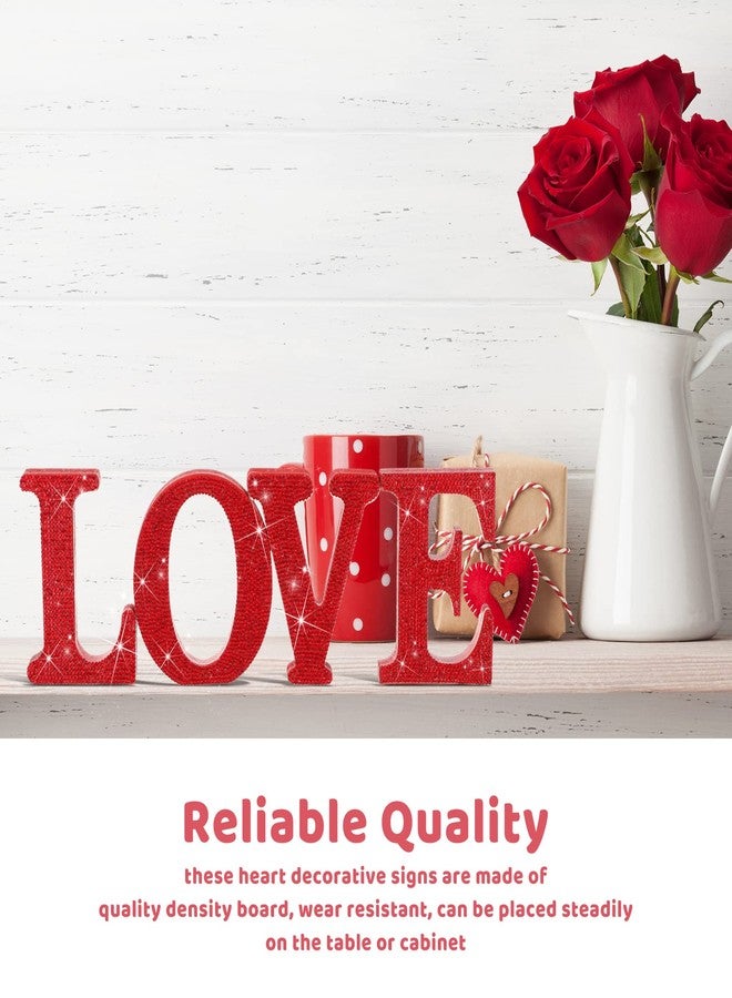 Queekay Wood Love Signs Valentine's Day Table Decorations Freestanding Block Love Cutout Letters with Rhinestone Decor for Valentine's Day Anniversary Wedding Party Favor Decor（Love） - Image 2