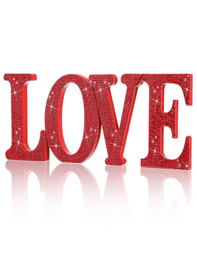 Queekay Wood Love Signs Valentine's Day Table Decorations Freestanding Block Love Cutout Letters with Rhinestone Decor for Valentine's Day Anniversary Wedding Party Favor Decor（Love） - Image 1