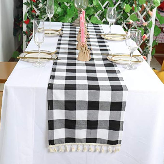 BUFFALO CHECK TABLE RUNNER CHECKED TABLE RUNNER WITH TASSEL BLUFFALO PLAID TABLE RUNNERS WASHABLE COTTON LINEN TABLE COVER GINGHAM TABLE RUNNERS