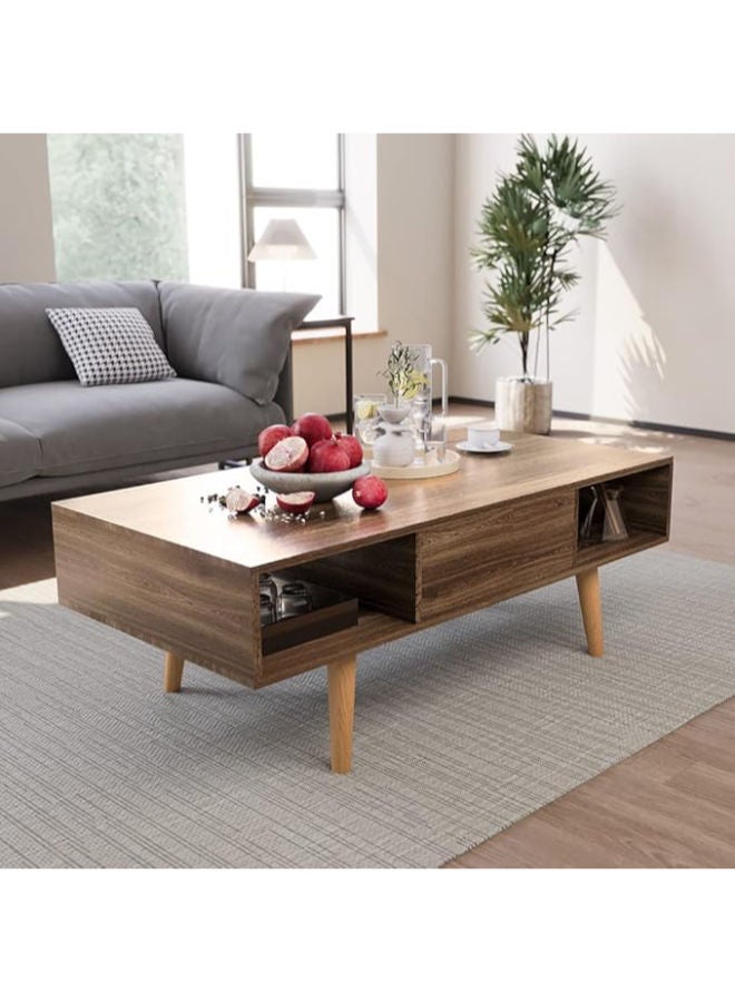 طاولة قهوة آن فيش - طاولة مع تخزين ودرج مزدوج الطبقات، تركيب بسيط لغرف المعيشة (120 × 60 × 45.5 سم) - Image 2