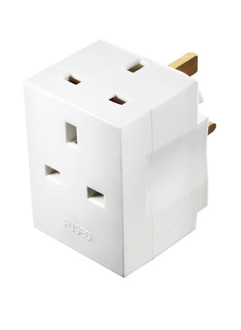 3 Socket Fused Adapter 13 A White