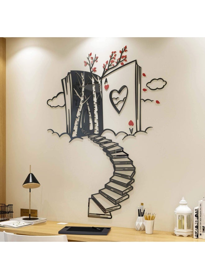 DecorSmart DecorSmart Alice in Wonderland Decorations Wall Decor for Bedroom with Stairs of Books Trees and Ace of Hearts Mad Hatters Tea Party Removable DIY Acrylic Wall Stickers Decorations  - Image 2