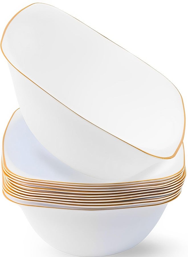 Blue Sky Organic Square Bowls White with Gold Rim - 16oz Disposable Plastic Plates (10 Count) | Elegant & Sturdy Dinnerware for Parties and Events - Image 1