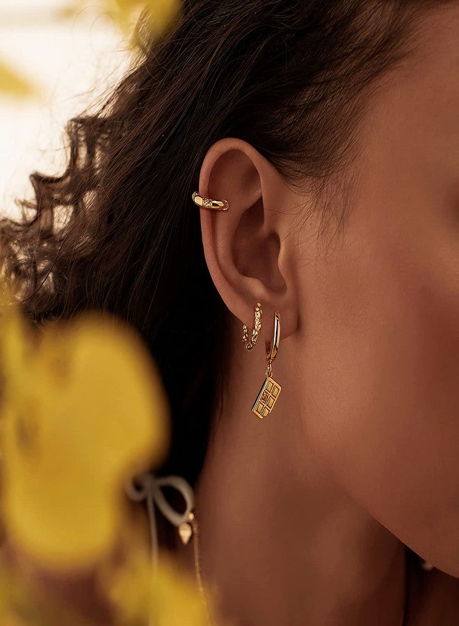 MYEARS Women Earrings Gold Huggie Hoop Dangle Drop 14K Gold Plated Small Simple Hypoallergenic Everyday Jewelry, One Size, Brass Metal Yellow Gold, Cubic Zirconia - Image 2