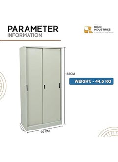 RIGID Steel Curved Sliding Doors Office Cupboard Grey 183x90x45.5cm  - Image 3