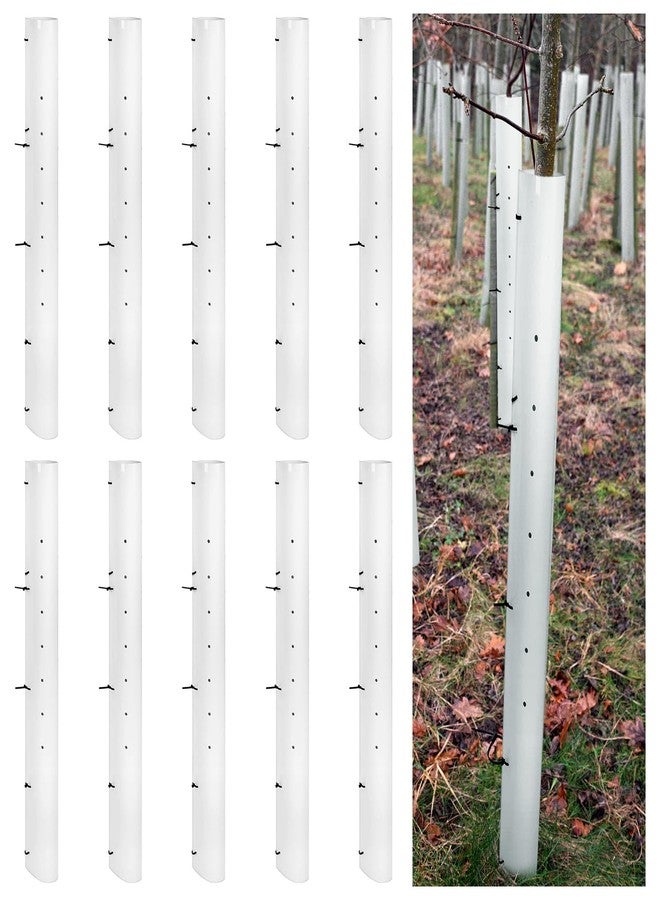 Pushglossy 10 Pack 48 Inch Tree Tube Tree Seedling Protectors Slit Tube Tree Grow Tubes with Releasable Zip Ties Tree Guard Small Tree Shelter Split Plant Protector Tube for Outdoor Sapling Cuttings - Image 1