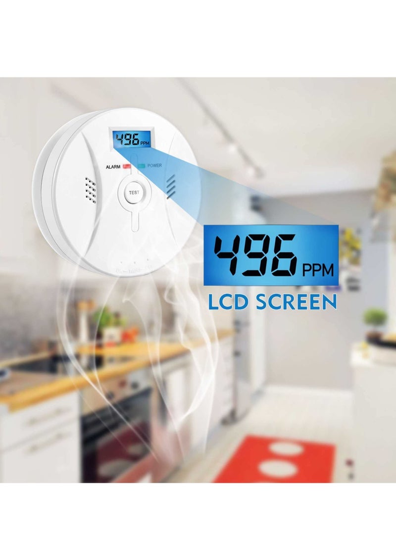 Captaintech Combination Smok and Carbon Monoxide Detector Alarm Digital Display for Travel Home Bedroom Kitchen 9V Battery Operated White - Image 2
