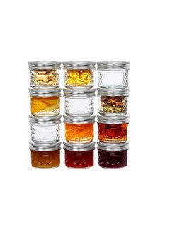 KASTWAVE 4 Oz Mason Jars Glass Mini Canning Jelly Jars with Airtight Regular Mouth Lids & Band, Quilted Crystal Jars for Jams, Spice, Food Storage, Wedding/Shower Favors, Preserves, Drinking-12 Pack  - Image 1