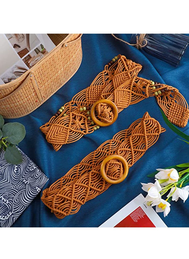 SYOSI - Bohemian Rope Belt Boho Straw Hippie Braid Waist Retro Woven for Dresses Skirts Women Brown 2 Pieces - Image 1