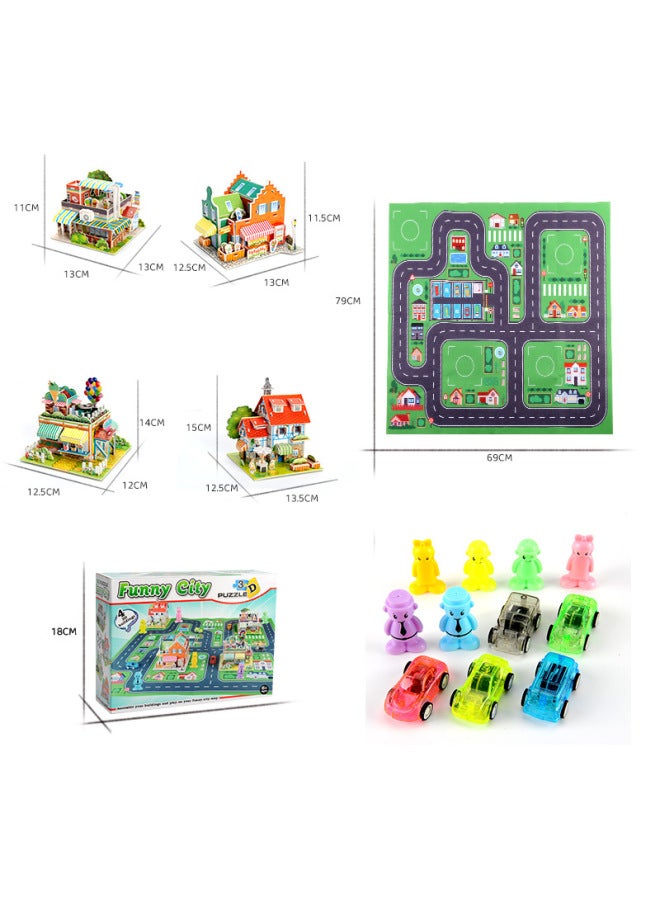 Children's Educational Creative Paper 3D Three-dimensional Puzzle City Scene Assembling DIY Toys-Color:3D City Scene Puzzle - Image 1