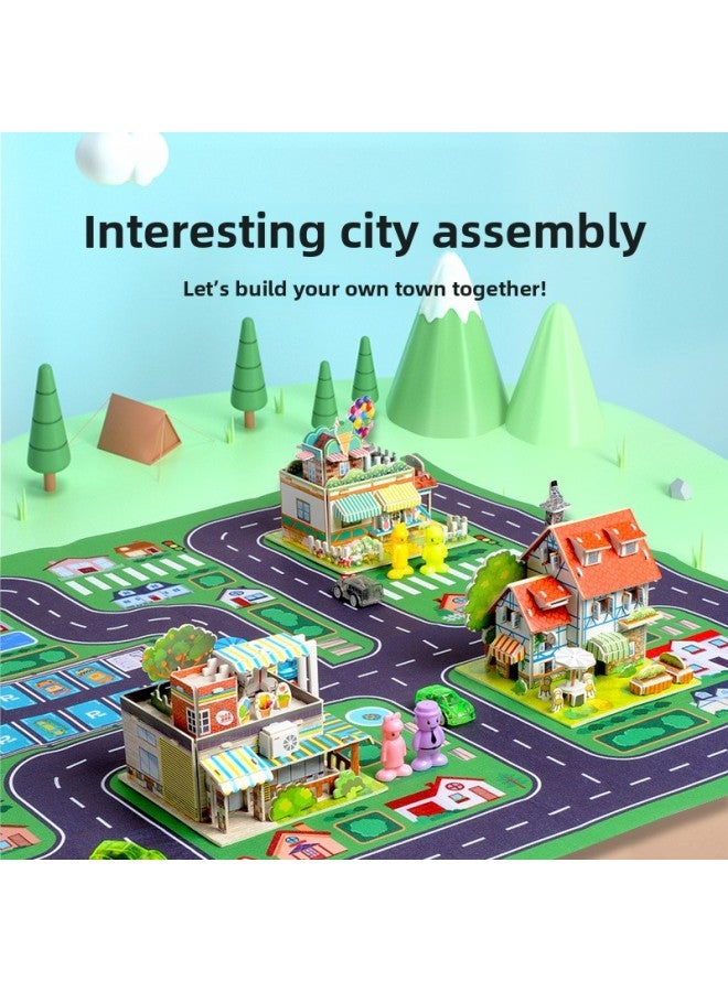 Children's Educational Creative Paper 3D Three-dimensional Puzzle City Scene Assembling DIY Toys-Color:3D City Scene Puzzle - Image 3