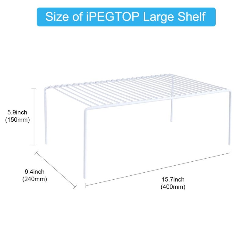 iPEGTOP Kitchen Cabinet Storage Shelf Rack, Set of 2 Large (15.7 x 9.4 Inch) Rustproof Metal Wire Shelves Spice Shelf Rack Cupboard Organizer for Pantries Countertops Utensils Organization, White - Image 3