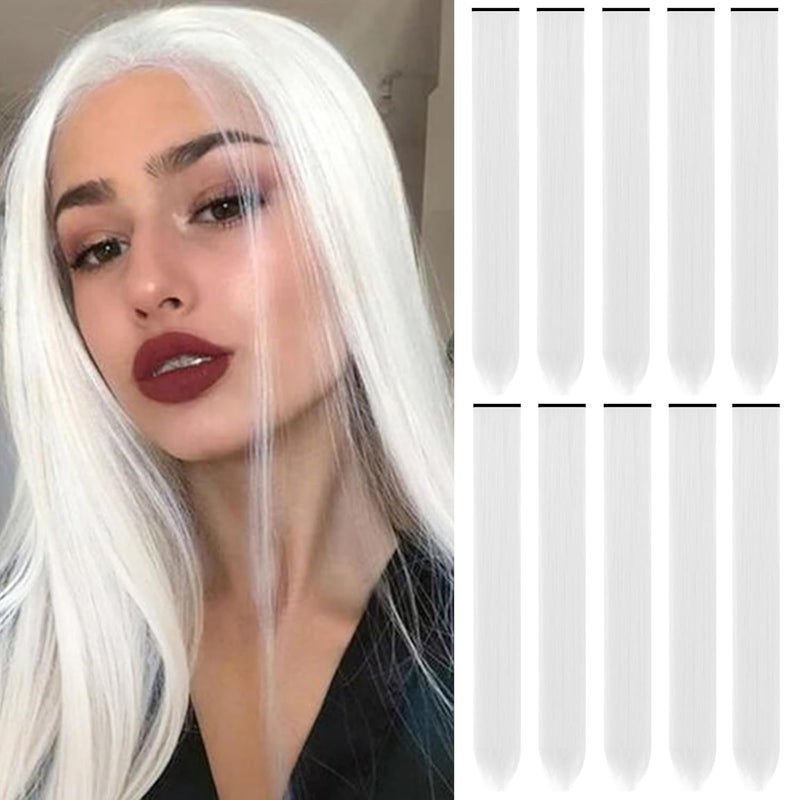 22 inch Colored Hair Extensions Multicolors Party Highlights Clip in Long Synthetic Hair Extensions for Girls Women Kids Party Gift10 PCS White