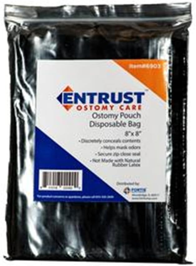 Fortis Ostomy pouch disposable bag 8"x8" by Fortis Entrust (60 bags in 1 pack)