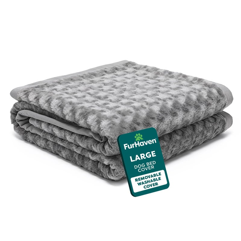 Furhaven Replacement Dog Bed Cover Ultra Plush Faux Fur & Suede Mattress, Machine Washable - Gray, Large - Image 1
