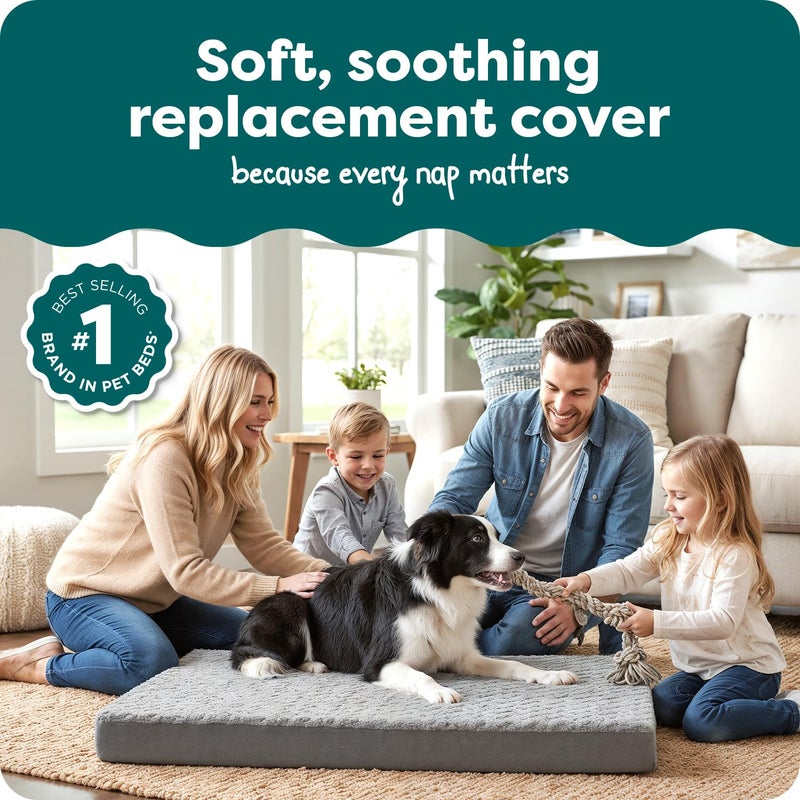 Furhaven Replacement Dog Bed Cover Ultra Plush Faux Fur & Suede Mattress, Machine Washable - Gray, Large - Image 2