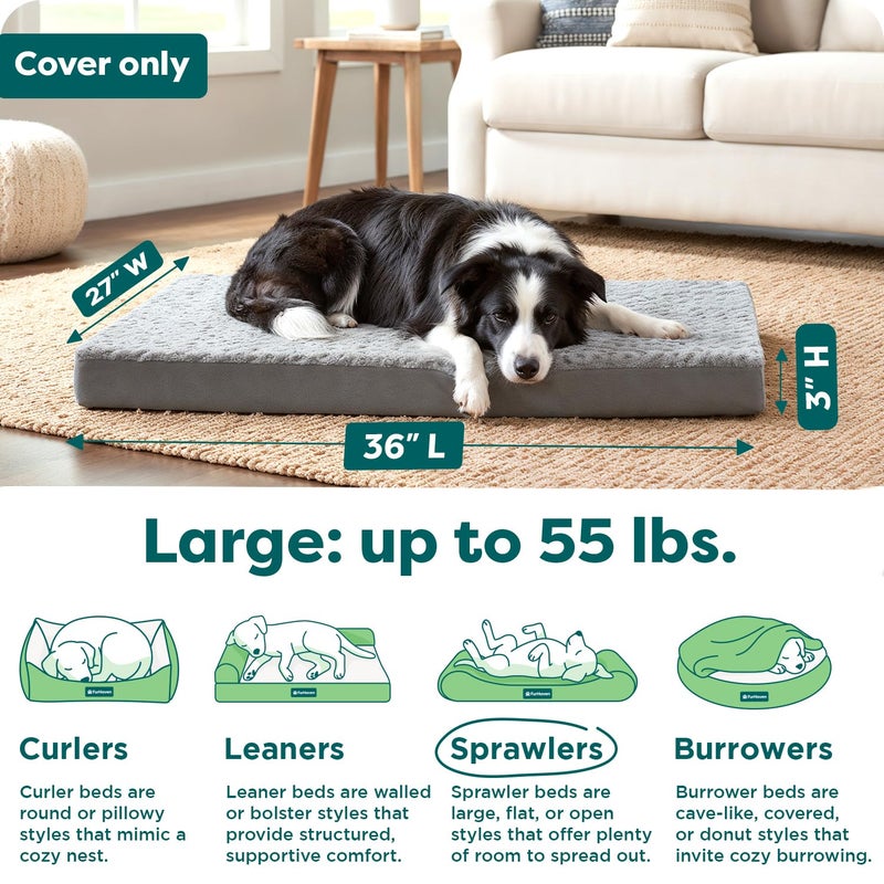 Furhaven Replacement Dog Bed Cover Ultra Plush Faux Fur & Suede Mattress, Machine Washable - Gray, Large - Image 3