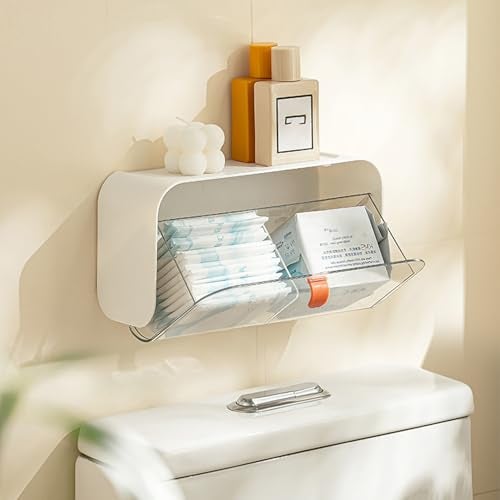 MORNITE Pad Holder for Bathroom,Sanitary Napkins Organizer,Feminine Tampons Storage Day Overnight Cotton Pad Holder, White - Image 1