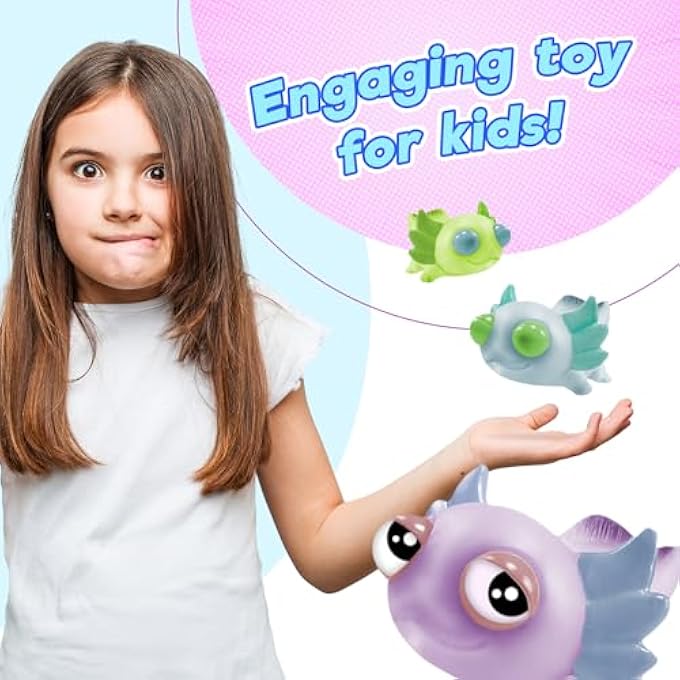 Ja-Ru Squeezy Pop-Eyes Axolotl Toy (4 Unit Assorted) Ugly Cute Squishy Animal Kids Toys for Boys and Girls. Smush Fidget Silly Stress Relief Axolotls Sensory Figure. 4747-4s - Image 4