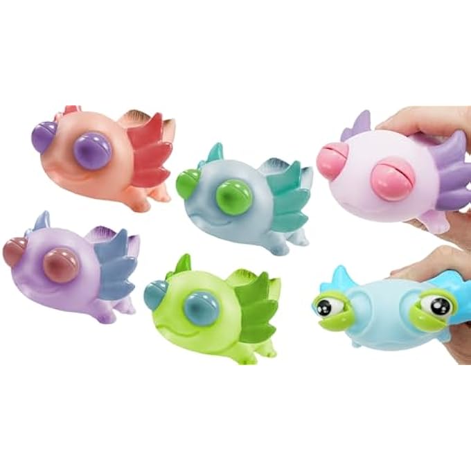 Ja-Ru Squeezy Pop-Eyes Axolotl Toy (4 Unit Assorted) Ugly Cute Squishy Animal Kids Toys for Boys and Girls. Smush Fidget Silly Stress Relief Axolotls Sensory Figure. 4747-4s - Image 1