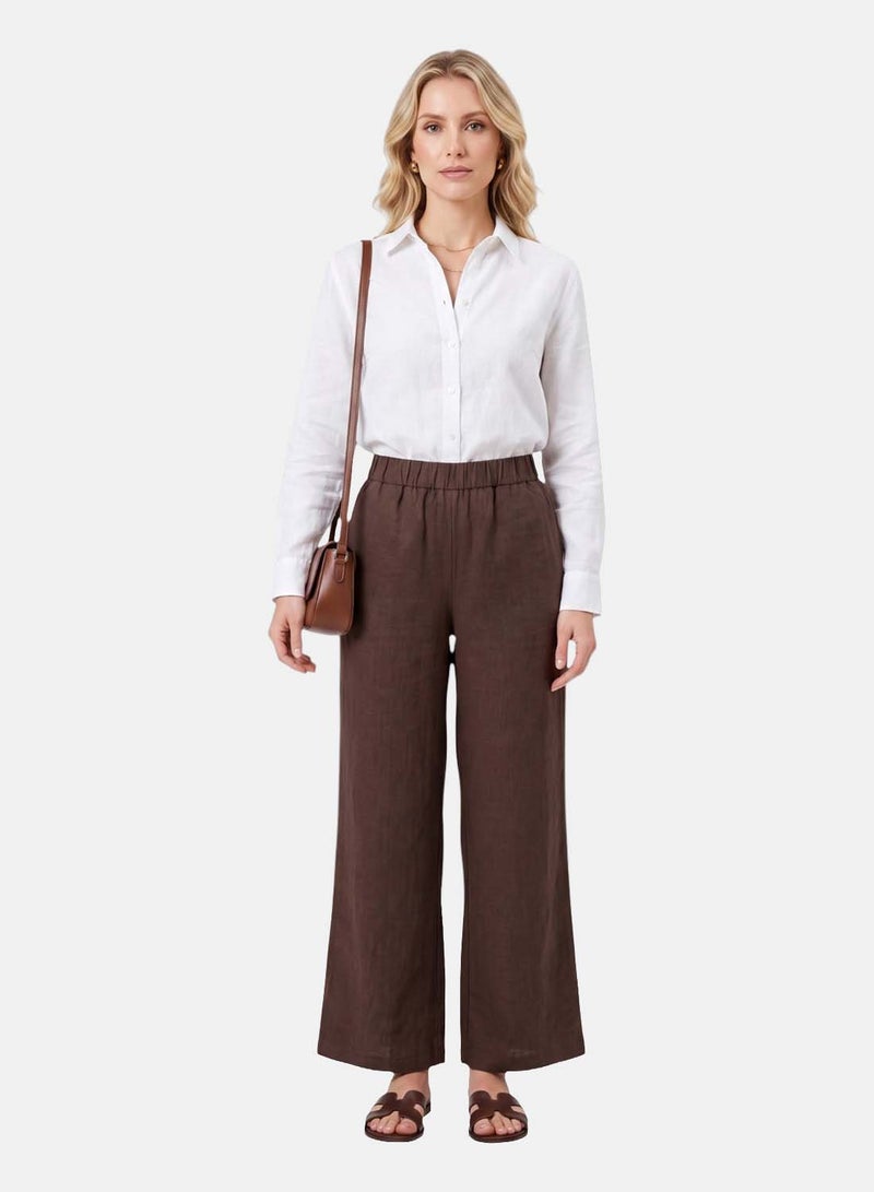 FOREVER 21 Women's Wide-Leg Linen Pants with Elastic Waist - Image 1