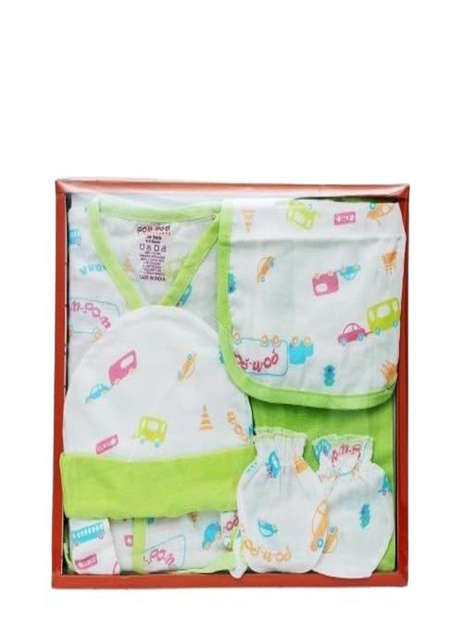 BUMSIES Newborn Baby Clothing Gift Set –Soft 100% Muslin Cotton Essentials for Boys & Girls | Gift Box Pack of 5 - Half Sleeves Shirt, Pajama/Pant, 1Bib, 1Pair Mittens & 1Cap | Light Green (New Born) - Image 4