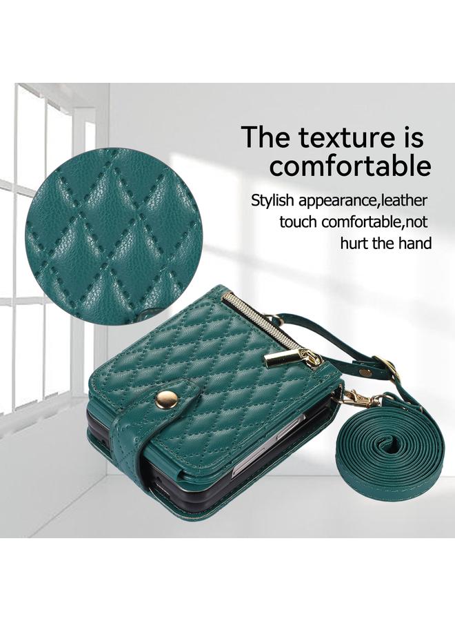 اس-توب جراب هاتف Samsung Galaxy Z Flip5 Crossbody Diamond Lattis مصنوع من الجلد القابل للطي - Image 4