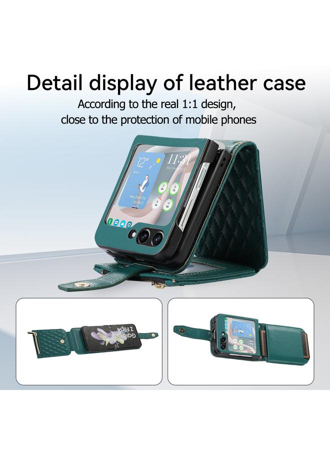 اس-توب جراب هاتف Samsung Galaxy Z Flip5 Crossbody Diamond Lattis مصنوع من الجلد القابل للطي - Image 5