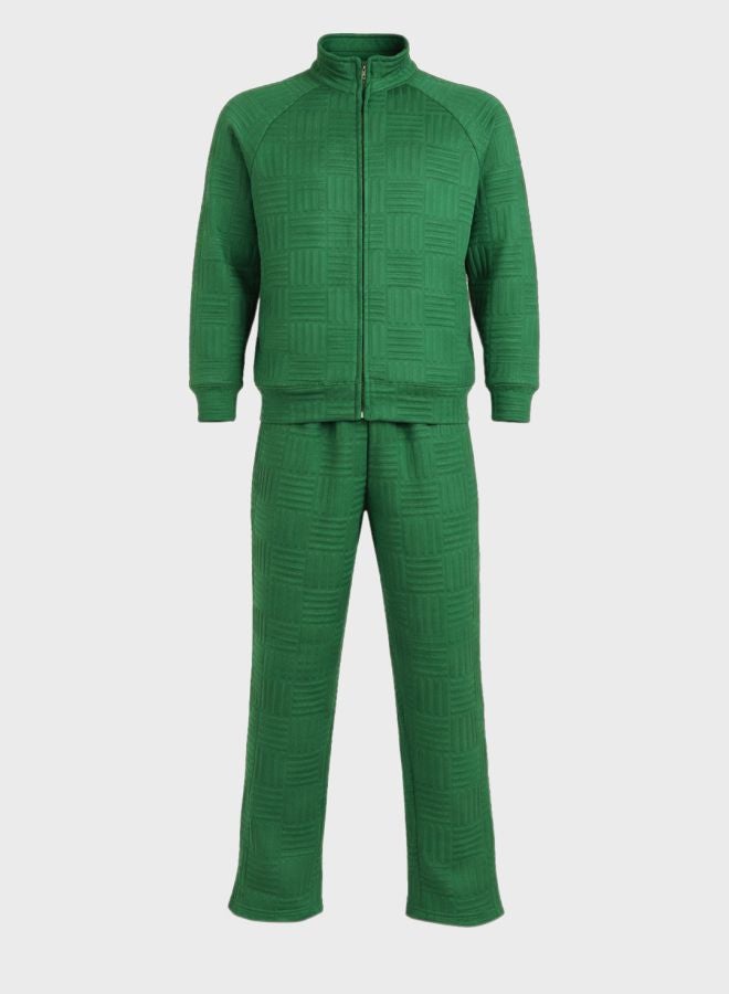 The Indian Garage Co Men Relaxed Fit Self Design High Neck Full Sleeves Mid-Rise Sweatshirt and Jogger Co-Ords Set - Image 3