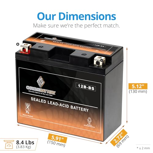 CB CHROMEBATTERY YTX12B-BS Maintenance-Free, 175 CCA, 12V 10Ah Battery Replacement for ATV, Motorcycle, Jet Skis, Scooter, UTV, and More - Nut and Bolt (T3) Terminal - Image 2