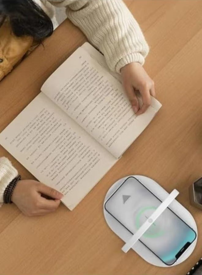 3-in-1 Table Lamp with Wireless Charger, LED Bedside Night Light, 15W Fast Wireless Charging Stand for iPhone, Samsung, Huawei – Dimmable Desk Lamp with Foldable Phone Kickstand for Bedroom and Office (White)  - Image 4