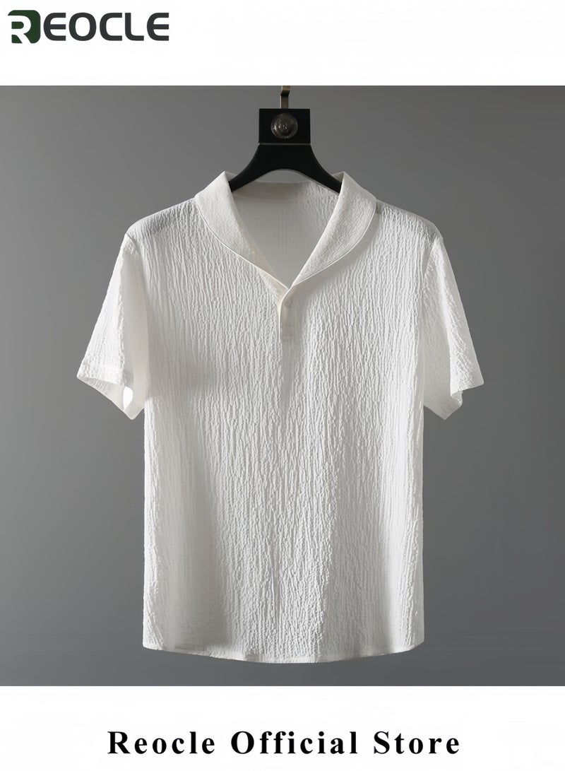 ريوكل قميص وبنطلون رجالي كلاسيكي صيفي، قمصان رجالية كاجوال للعمل، مجموعة ملابس بسيطة مكونة من بلوزة بأكمام قصيرة وبنطلون - Image 3