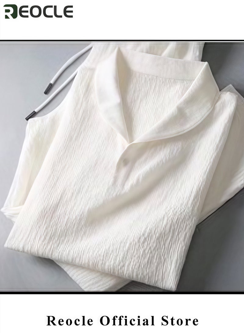 ريوكل قميص وبنطلون رجالي كلاسيكي صيفي، قمصان رجالية كاجوال للعمل، مجموعة ملابس بسيطة مكونة من بلوزة بأكمام قصيرة وبنطلون - Image 5