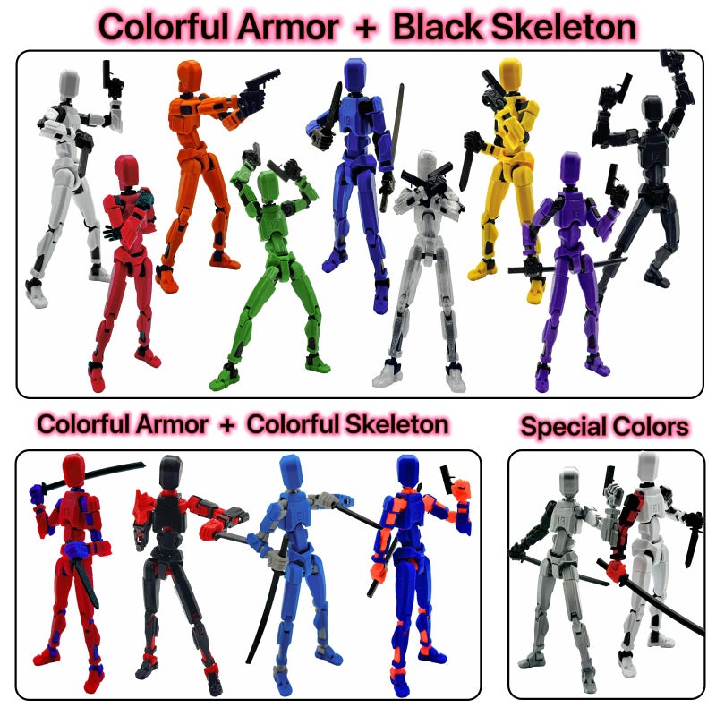 QAONIE 3D Printed 5.54-inch Multi-Jointed Action Figures Dummy13, Full Body Mechanical Movable Toy, Multiple Accessories, Hand Painted Figure, Desk Decoration, Creative Gifts (Bright Yellow) - Image 5