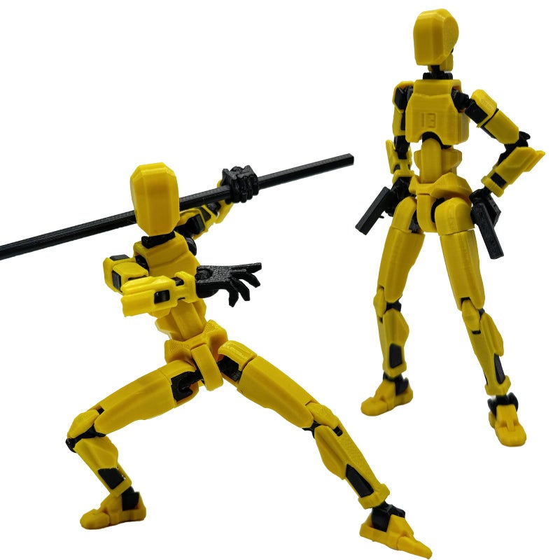 QAONIE 3D Printed 5.54-inch Multi-Jointed Action Figures Dummy13, Full Body Mechanical Movable Toy, Multiple Accessories, Hand Painted Figure, Desk Decoration, Creative Gifts (Bright Yellow) - Image 4