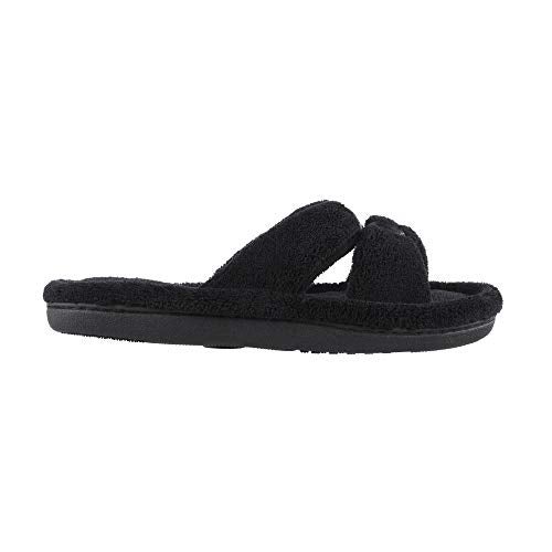 isotoner Women’s Indoor/Outdoor Slip-on Microterry X-Slide Slippers with Satin and Memory Foam Comfort , Black, 9.5-10 - Image 2