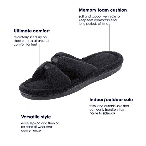 isotoner Women’s Indoor/Outdoor Slip-on Microterry X-Slide Slippers with Satin and Memory Foam Comfort , Black, 9.5-10 - Image 5