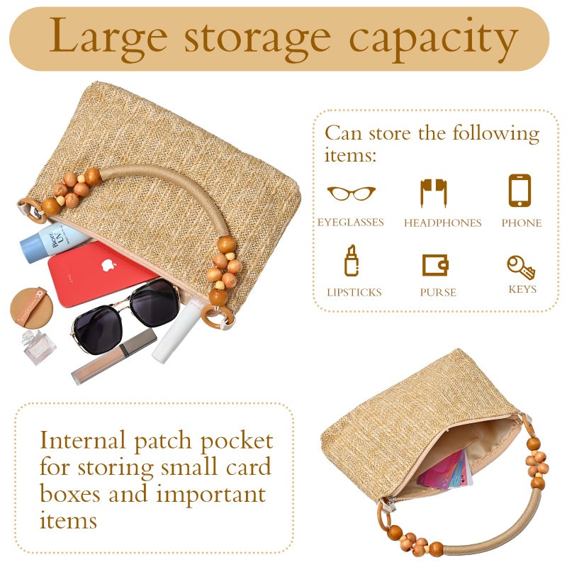 wocharm Straw Beach Bag for Women Shoulder Bag Straw Purse, Women Summer Handbag(Beige) - Image 4