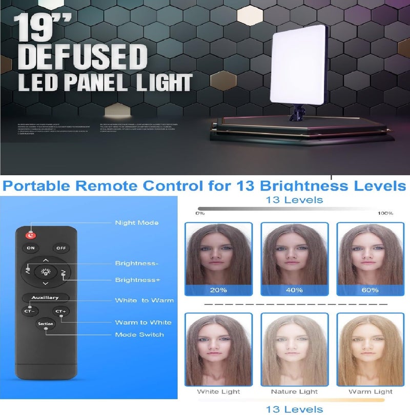 FKU 19inch LED Video Light Panel 2700K-6500K Photo Studio Lamp,Super Clamp + E Brecket Remote and 7FEET Tripod Stand Flash [19 Inch Light + 7 Feet Stand Flash (19 INCH + 7 FEET) - Image 5