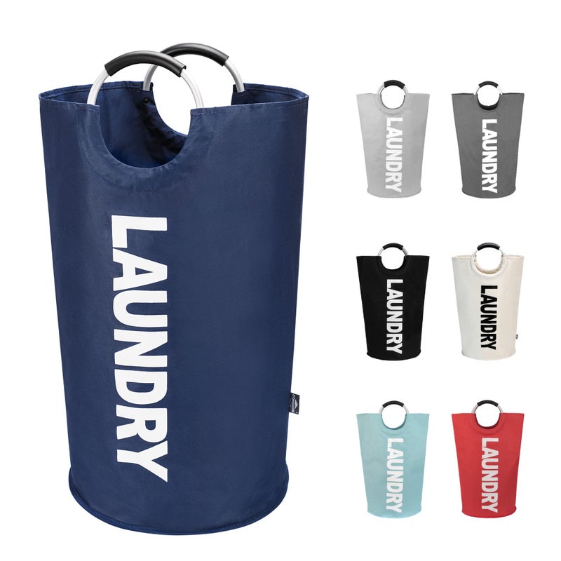 DOKEHOM 125L XLarge Collapsible Washing Laundry Basket Bag 7 Colors for Bedroom Fabric Dark Blue XL