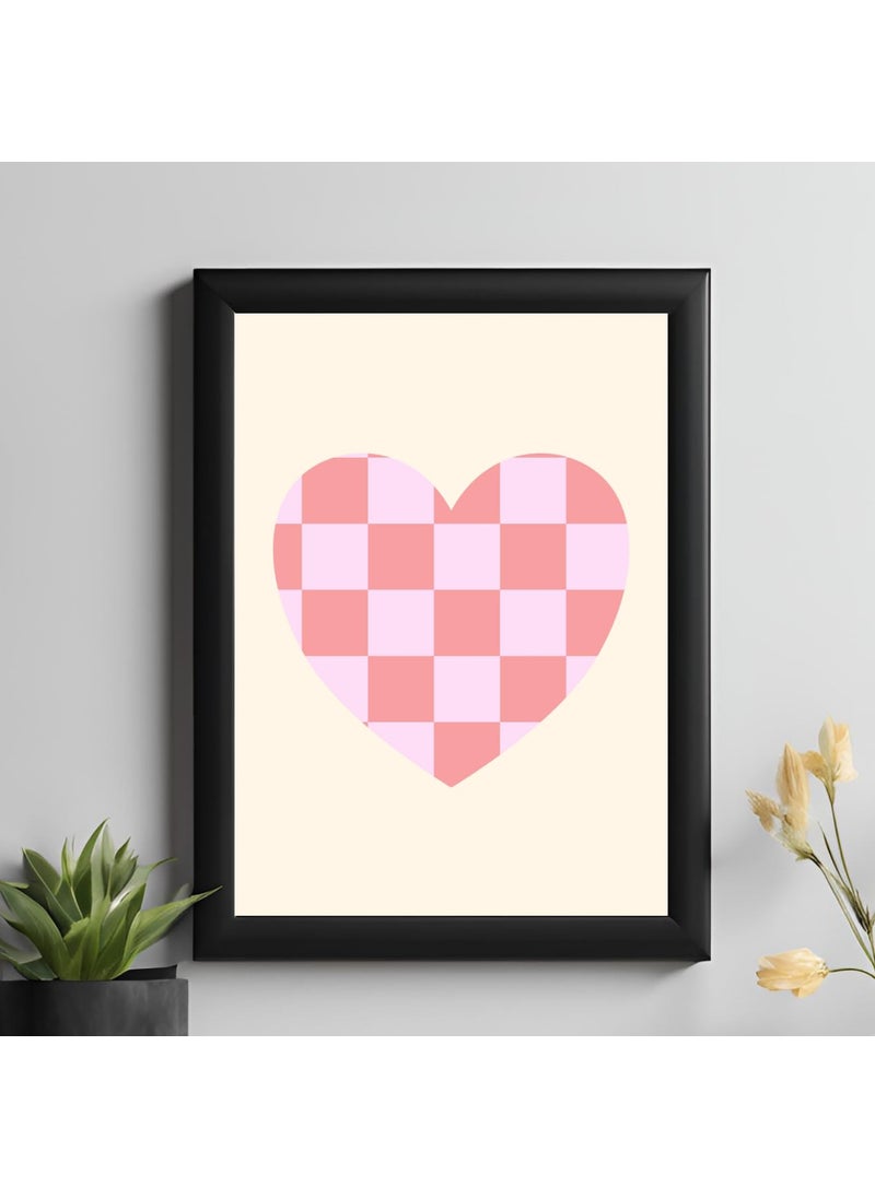 Master Flame Master Flame Trendy Hearts Love themed Aesthetic Wall Art Poster for Cafe Restaurants Hotels Living Room Home Wall Decor FrameFrameless Heart Checkered Pink THD1 A3 Unframed 
