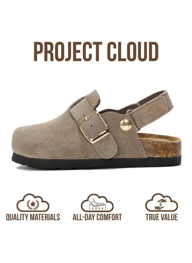 Project Cloud Mini Clogs for Kids - Memory Foam Unisex and Non-Slip Kids Clogs & Mules - Water Resistant Boys & Girls Sandals with Cork Footbed & Arch Support, Taupe, 5 Big Kid - Image 4