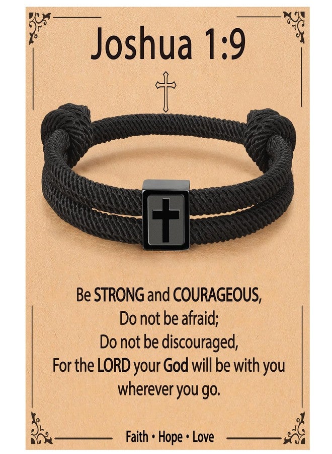 VULETO Easter Basket Stuffers for Boys Kids Men, Rope Cross Bracelet Jesus Christian Baptism Religious Birthday Jewelry Gifts for Teen Teenage Teens Him Son Age 8-12 First Communion Confirmation Joshua 1:9 Stuff Things - Image 1