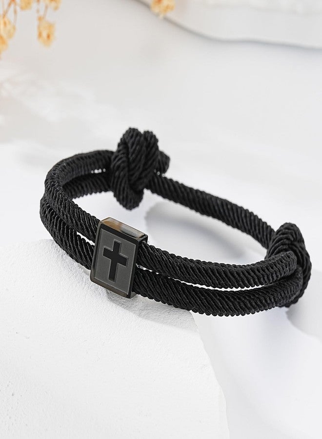 VULETO Easter Basket Stuffers for Boys Kids Men, Rope Cross Bracelet Jesus Christian Baptism Religious Birthday Jewelry Gifts for Teen Teenage Teens Him Son Age 8-12 First Communion Confirmation Joshua 1:9 Stuff Things - Image 2