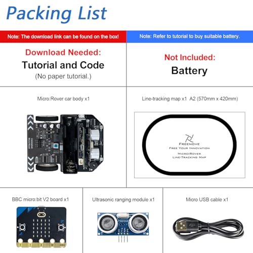FREENOVE مجموعة FREENOVE MicroRover لـ BBC Microbit V2 مع تجنب العقبات تتبع الضوء تتبع الخط التحكم عن بعد تشغيل لحن الأضواء الملونة مشاريع أمثلة كتل وكود بايثون - Image 5