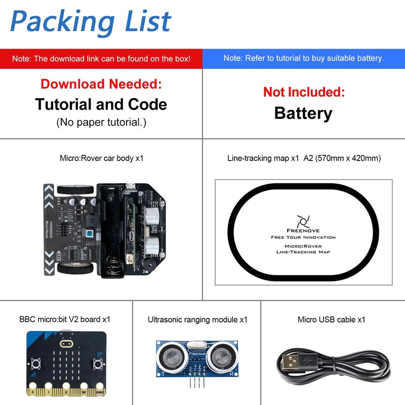 FREENOVE مجموعة FREENOVE MicroRover لـ BBC Microbit V2 مع تجنب العقبات تتبع الضوء تتبع الخط التحكم عن بعد تشغيل لحن الأضواء الملونة مشاريع أمثلة كتل وكود بايثون - Image 3